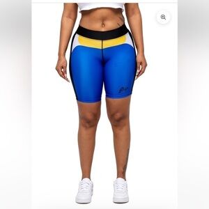 Filthy Wealth Motorsports Blue, Black, Yellow color block Bike Athletic Shorts L